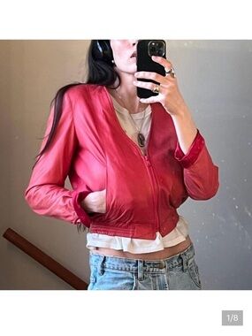 Vintage pink‎ leather jacket biker motorcycle country western cropped maximalist